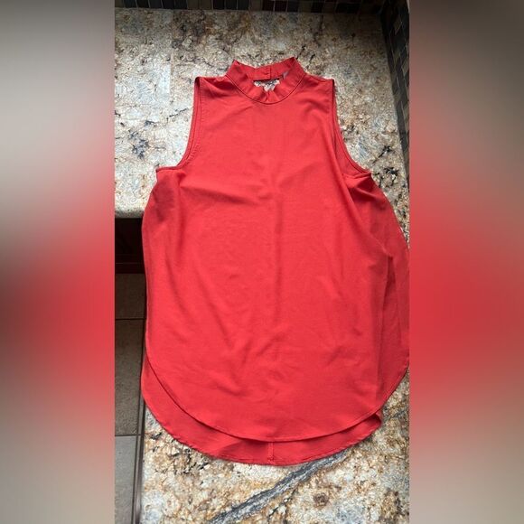 Paper crane, pumpkin colored high neck, high slit blouse - Picture 5 of 6